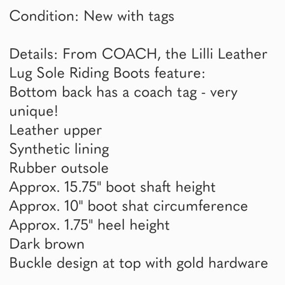 NEW COACH Lilli Leather Lug Sole Riding Platform Boots Sz 6B Walnut #20299953 - Picture 6 of 16
